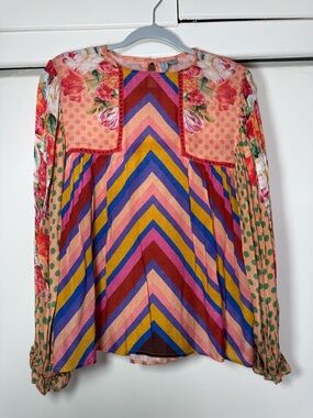 BLANQI Multi-Color Chevron & Floral Long-Sleeve Blouse